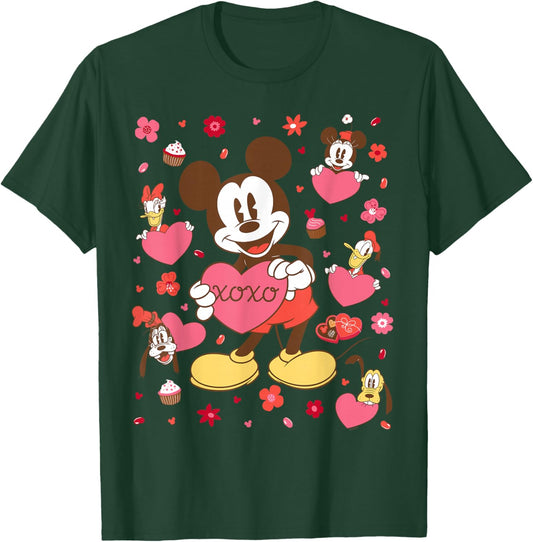 Disney Mickey Mouse & Friends Valentine's Day Retro Hearts T-Shirt - T-Shirt | Forest
