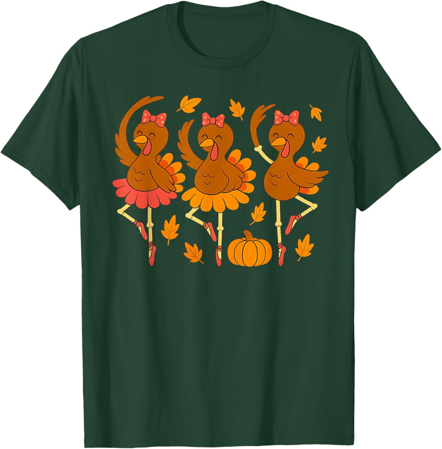 Ballet Turkey Pumpkin Fall Autumn Girls Turkey Thanksgiving T-Shirt - T-Shirt | Forest