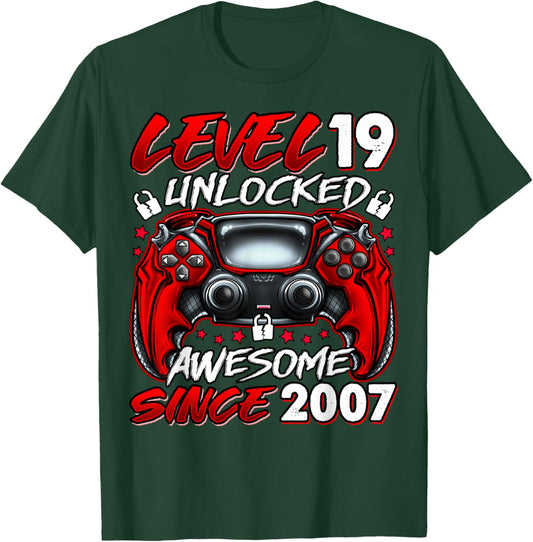 Level 19 Unlocked 19 Year Old Gifts Boys 19th Birthday Boy T-Shirt - T-Shirt | Forest