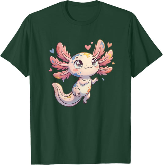 Cute Kawaii Axolotl with Hearts Pastel Fantasy Pet T-Shirt - T-Shirt | Forest