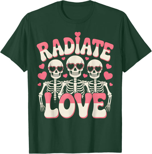 Radiate Love Skeleton Heart Sunglasses Retro Valentine Vibes T-Shirt - T-Shirt | Forest