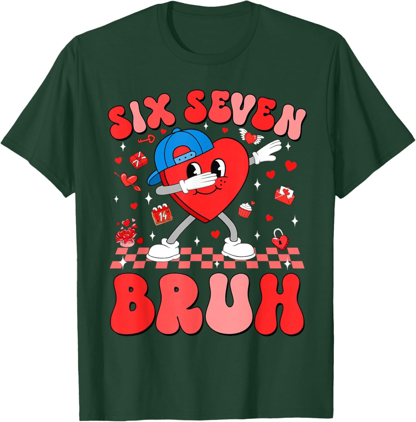 Valentines Day Six Seven Bruh 6 7 Meme Dab Heart Boys Kids T-Shirt - T-Shirt | Forest