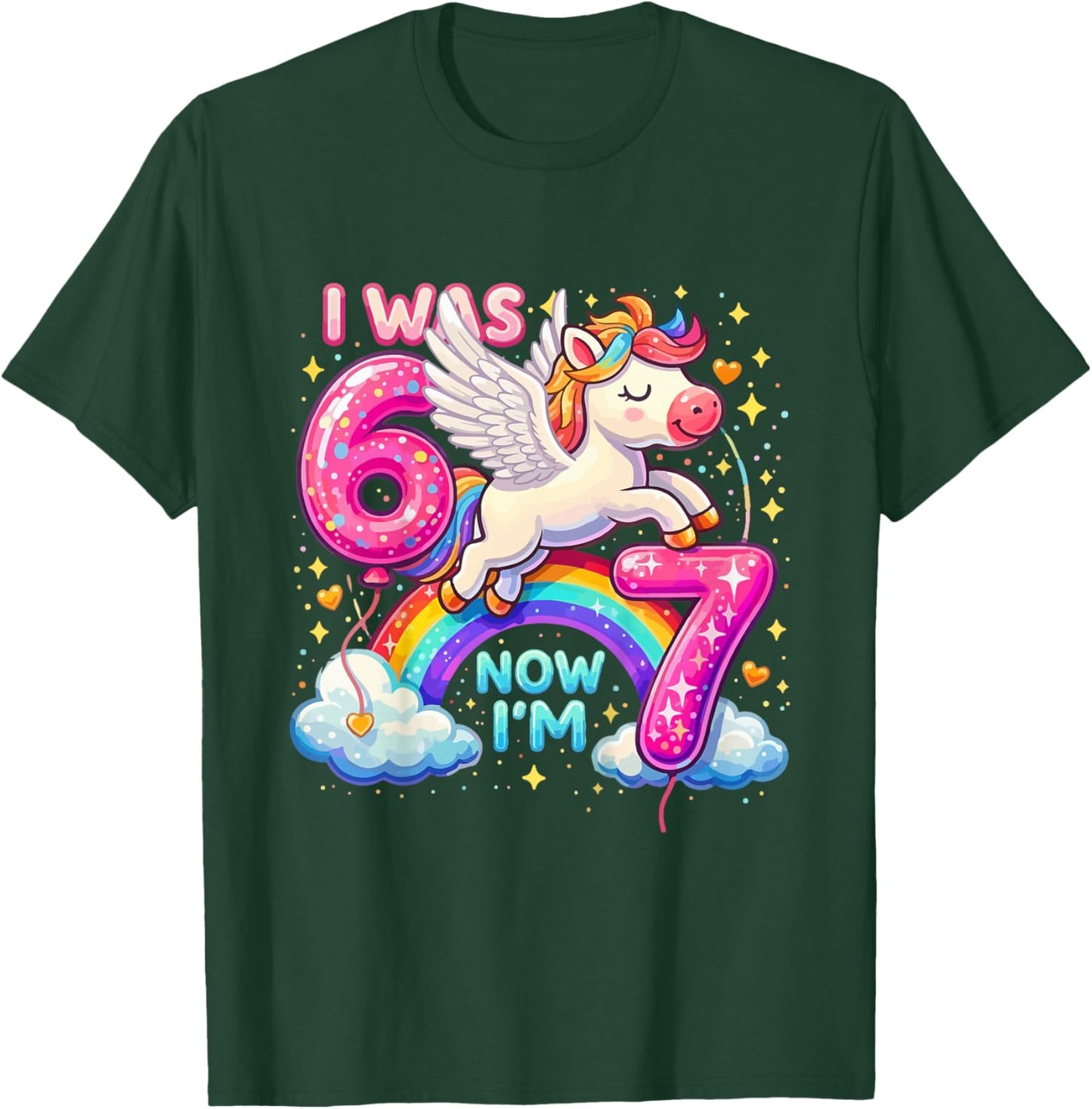 I was 6 Now I'm 7 Funny Six Seven Meme Unicorn Birthday T-Shirt - T-Shirt | Forest