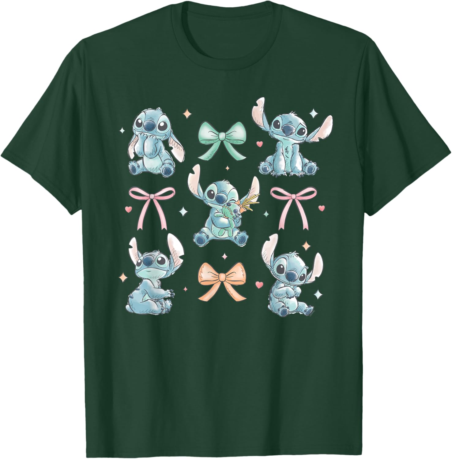 Disney Stitch & Scrump Coquette Style Bows Valentine's Day T-Shirt - T-Shirt | Forest