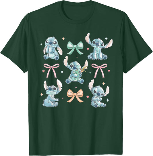 Disney Stitch & Scrump Coquette Style Bows Valentine's Day T-Shirt - T-Shirt | Forest