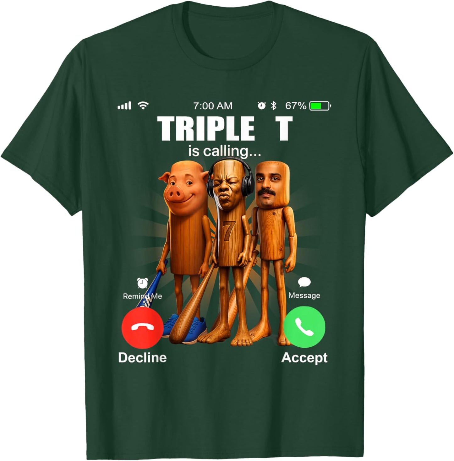 Funy Triple T Tung Tung Tung Speed John Pork Amir is Calling T-Shirt - T-Shirt | Forest