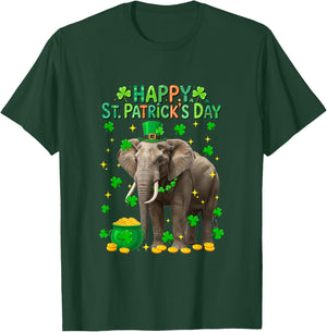 Happy St. Patrick's Day Elephant Shamrocks Coins Lover Kids T-Shirt - T-Shirt | Forest