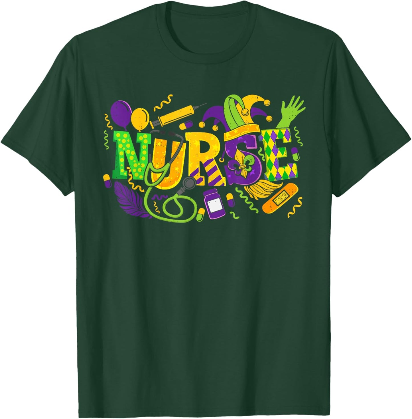 Mardi Gras Nurse Carnival Beads Medical Healthcare T-Shirt - T-Shirt | Forest