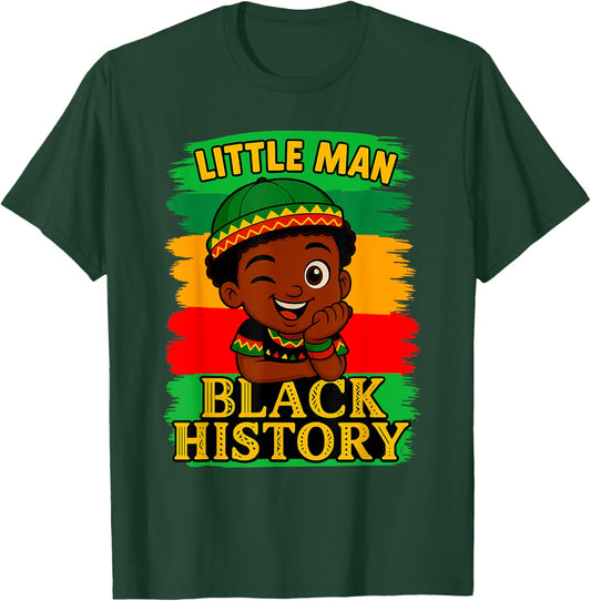 Little Men Black History Month 2026 Cute Afro Boy Design T-Shirt - T-Shirt | Forest