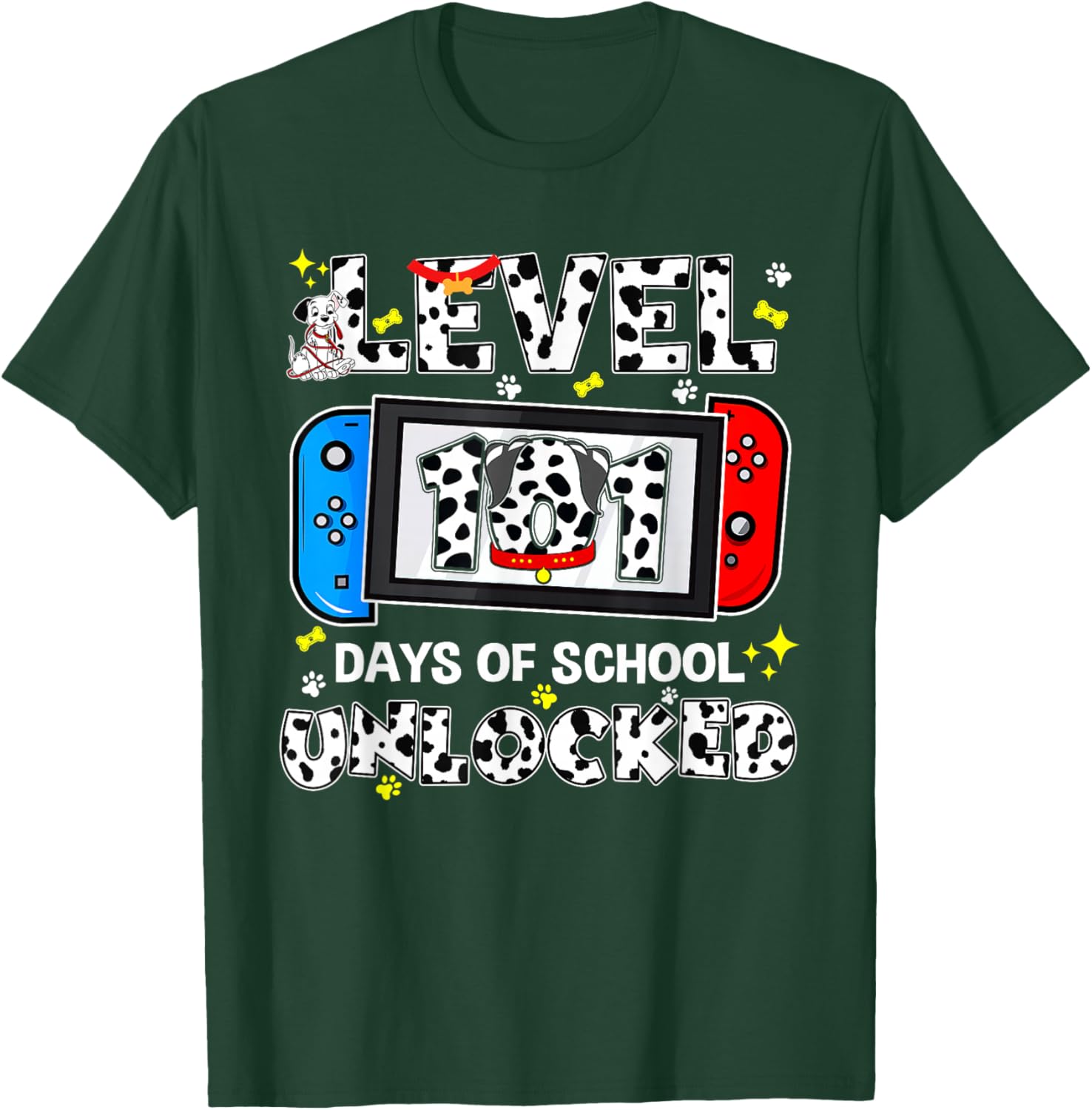 Level Unlocked Game Controller 101 Days School 100 Days T-Shirt - T-Shirt | Forest