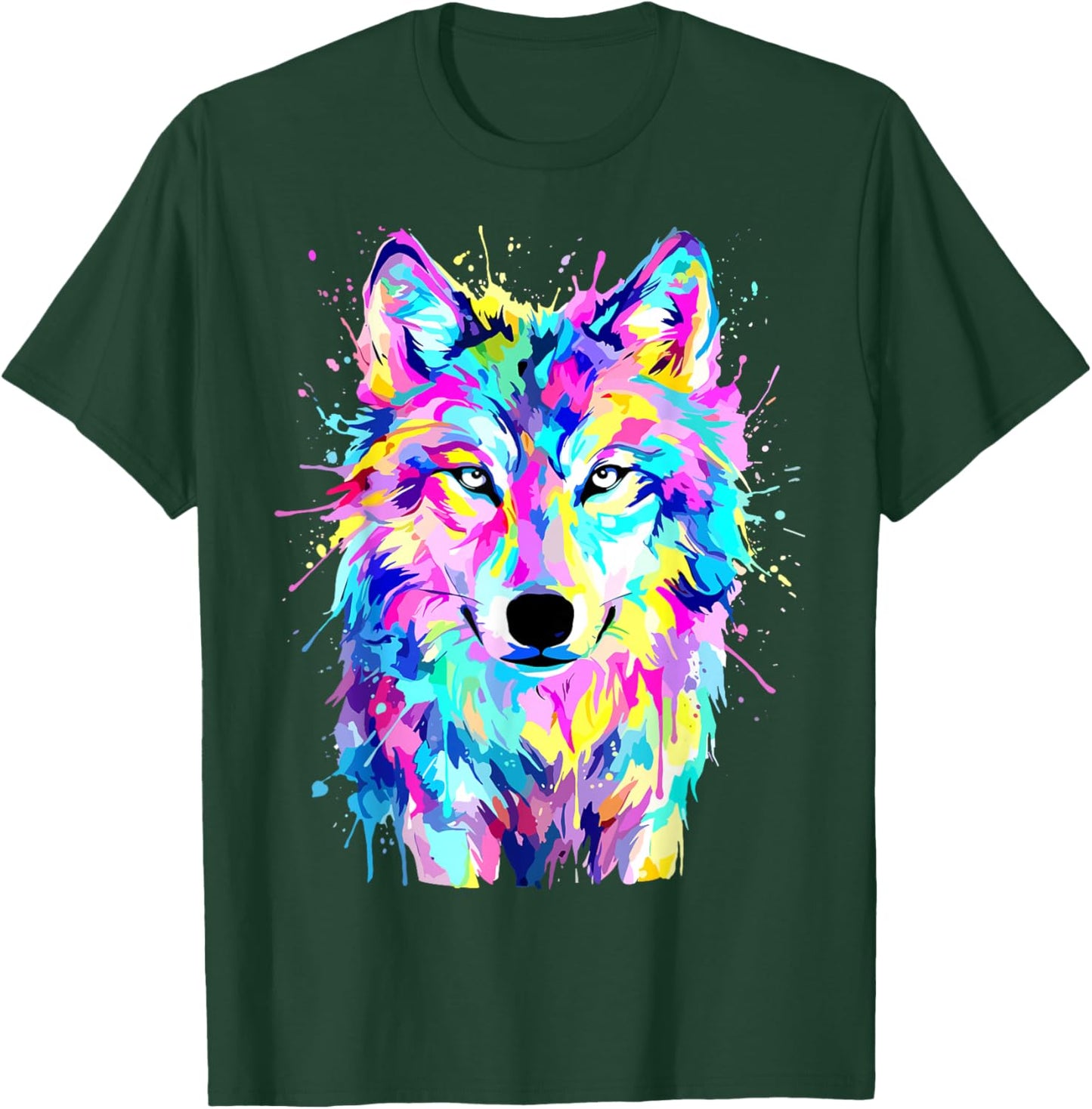 Colorful Wolf Splash Art Wildlife Animal T-Shirt - T-Shirt | Forest