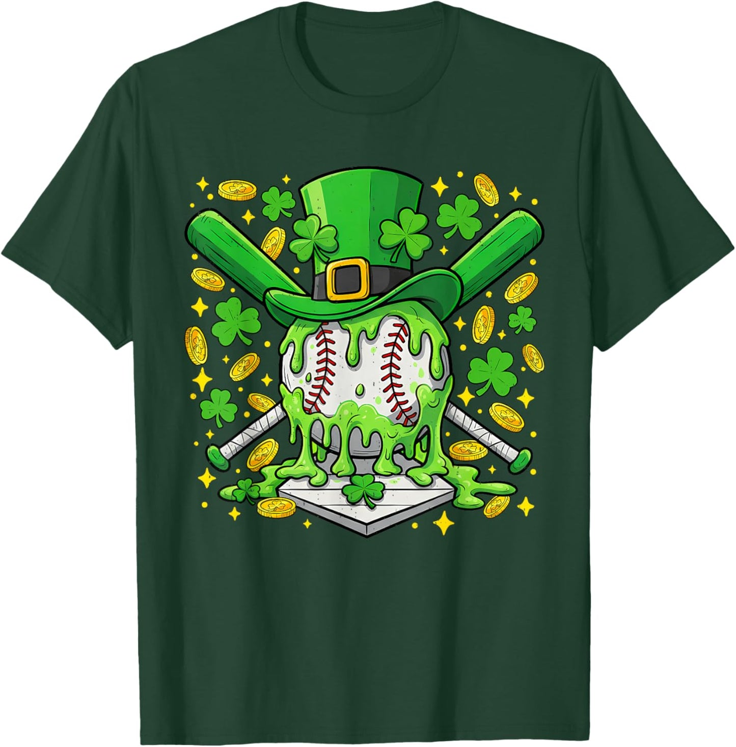 Baseball Drip Green St Patricks Day Irish Sport Boy Teen Kid T-Shirt - T-Shirt | Forest