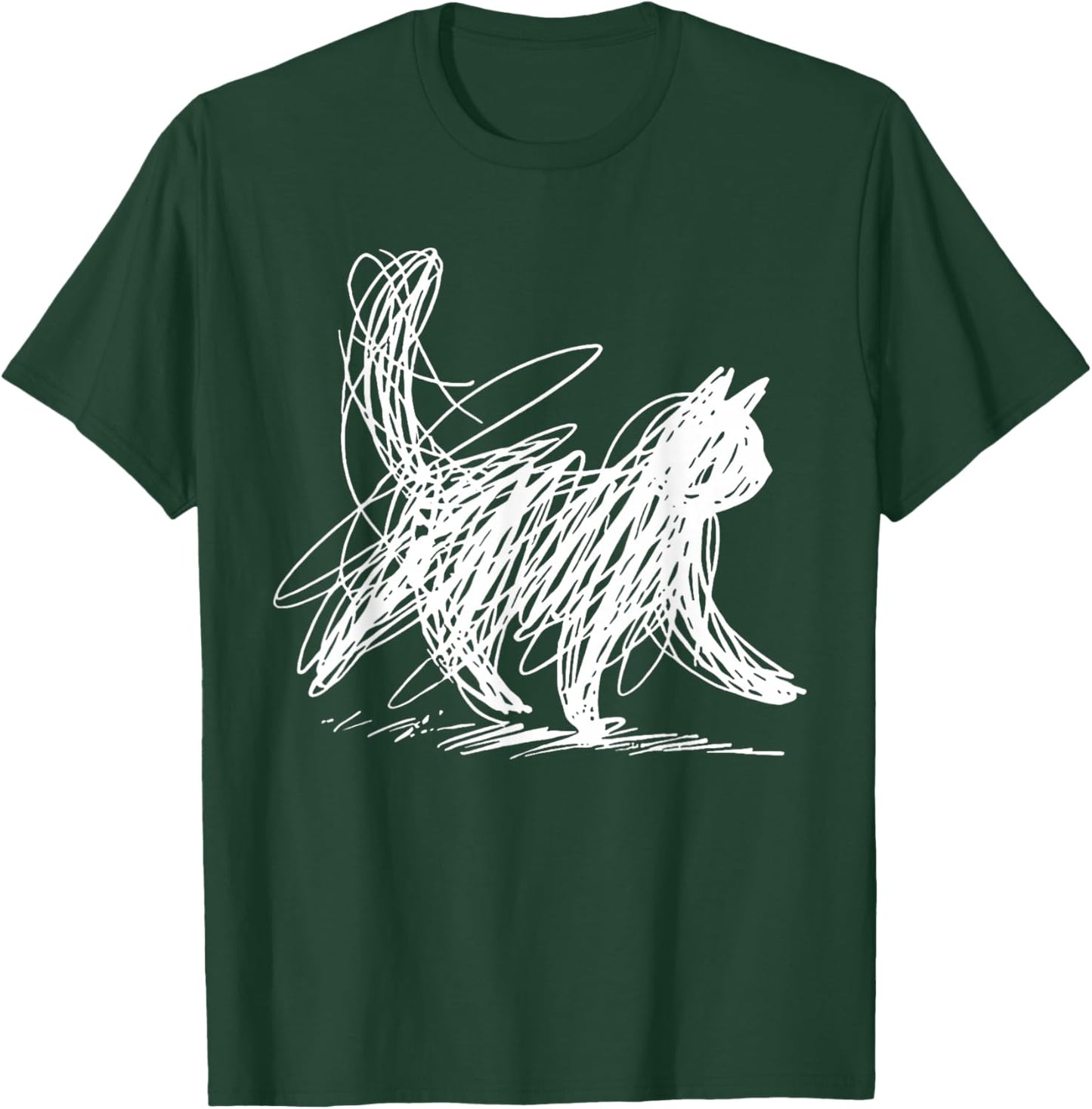 Scribble Cat Minimal Line Art Japanese T-Shirt - T-Shirt | Forest