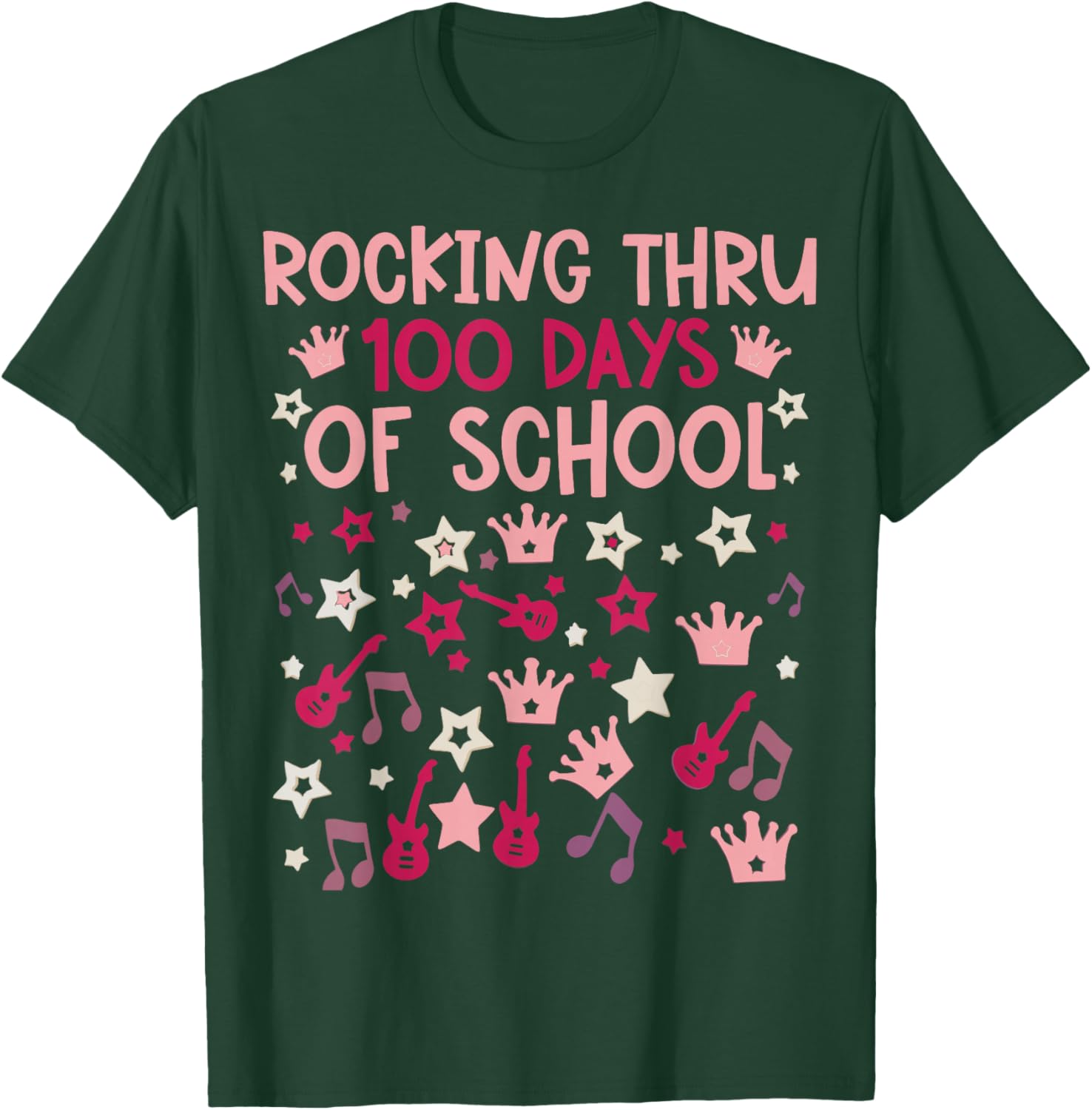 Rocking 100 Days of School Music Lover Teacher Kids T-Shirt - T-Shirt | Forest