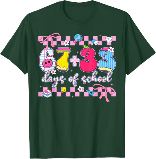 67 33 Days of School 100th Day Coquette Bow Girls T-Shirt - T-Shirt | Forest