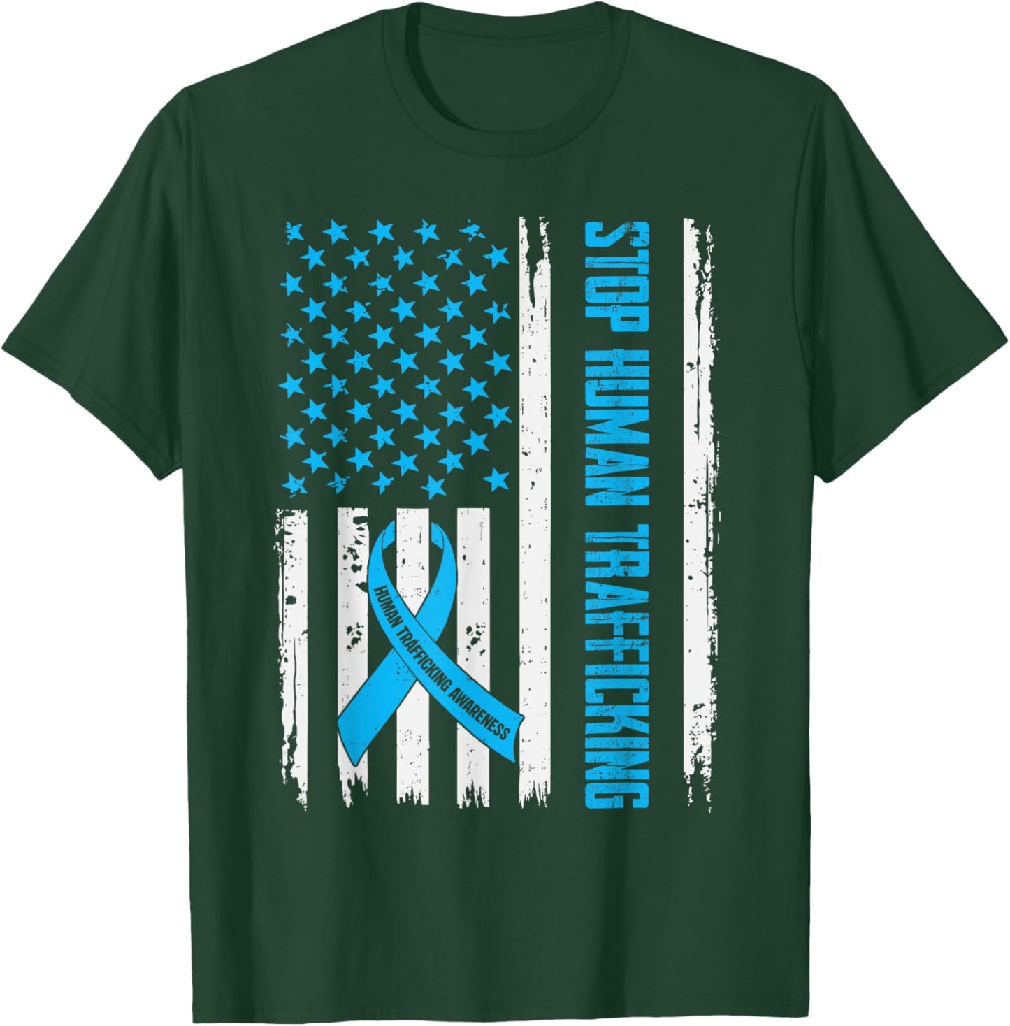 Human Trafficking Awareness USA Flag Stop Human Trafficking T-Shirt - T-Shirt | Forest