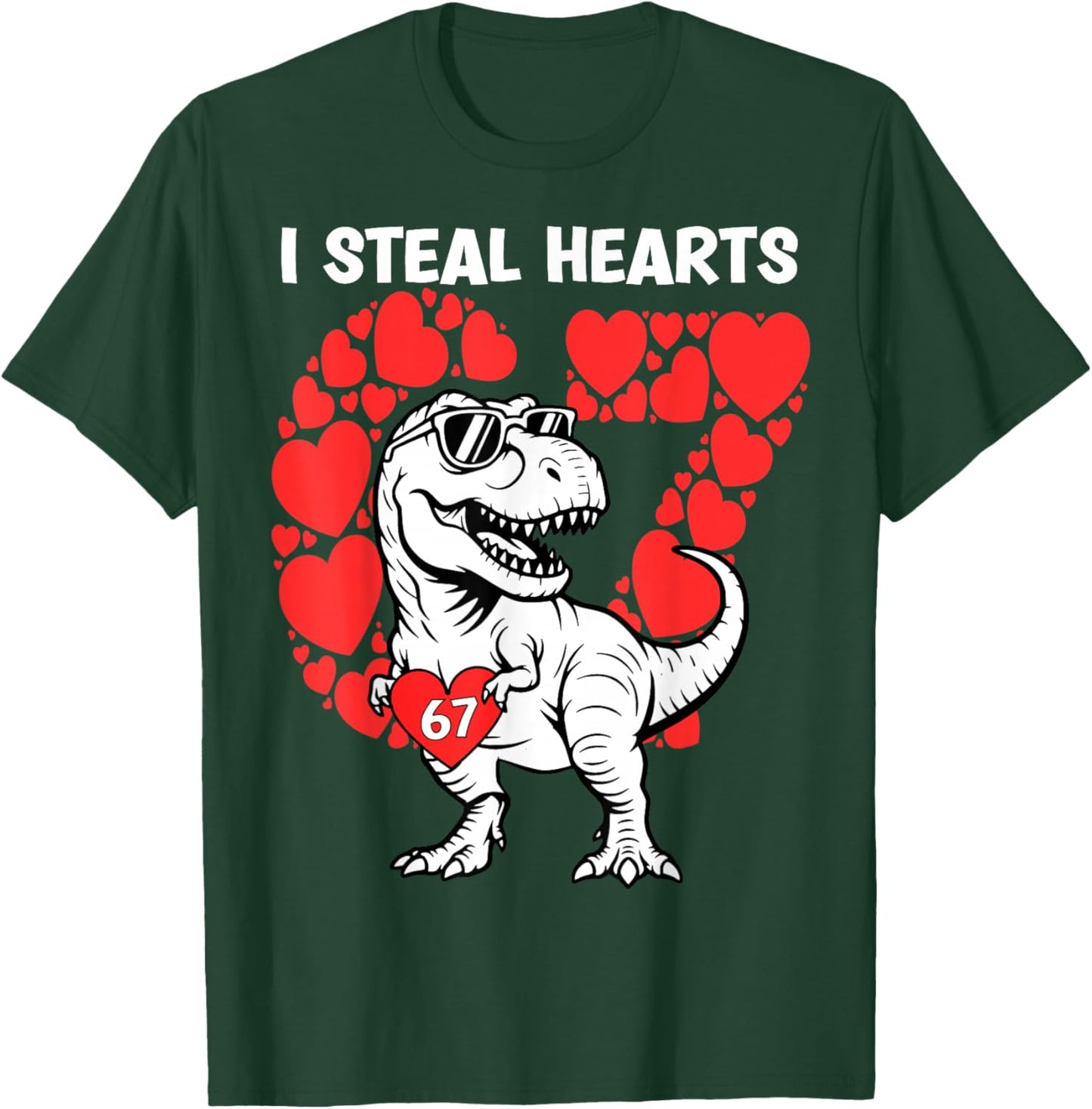 Valentine Day Boys Kids I Steal Hearts Dinosaur Truck 67 T-Shirt - T-Shirt | Forest
