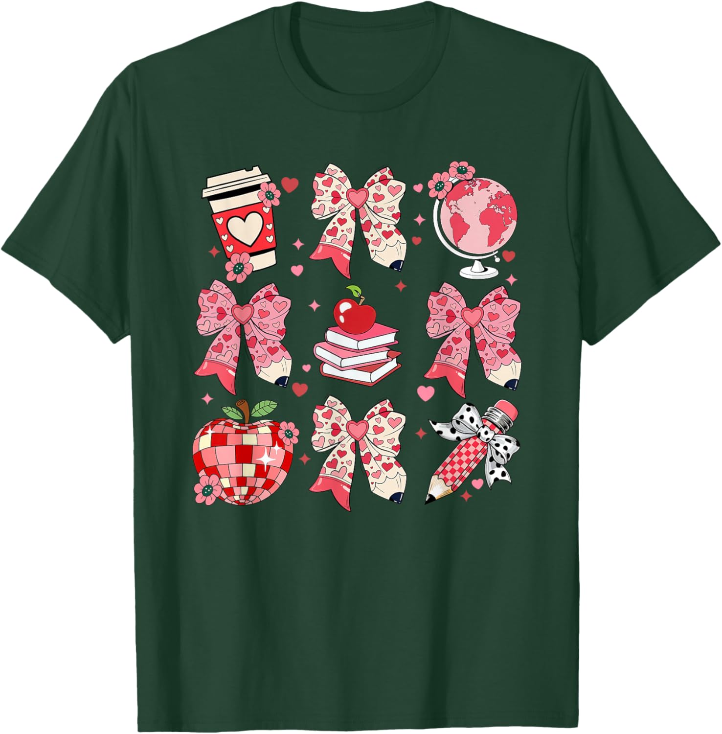 Coquette Bow Leopard Hearts Valentine Day Women Girl Girly T-Shirt - T-Shirt | Forest