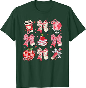 Coquette Bow Leopard Hearts Valentine Day Women Girl Girly T-Shirt - T-Shirt | Forest