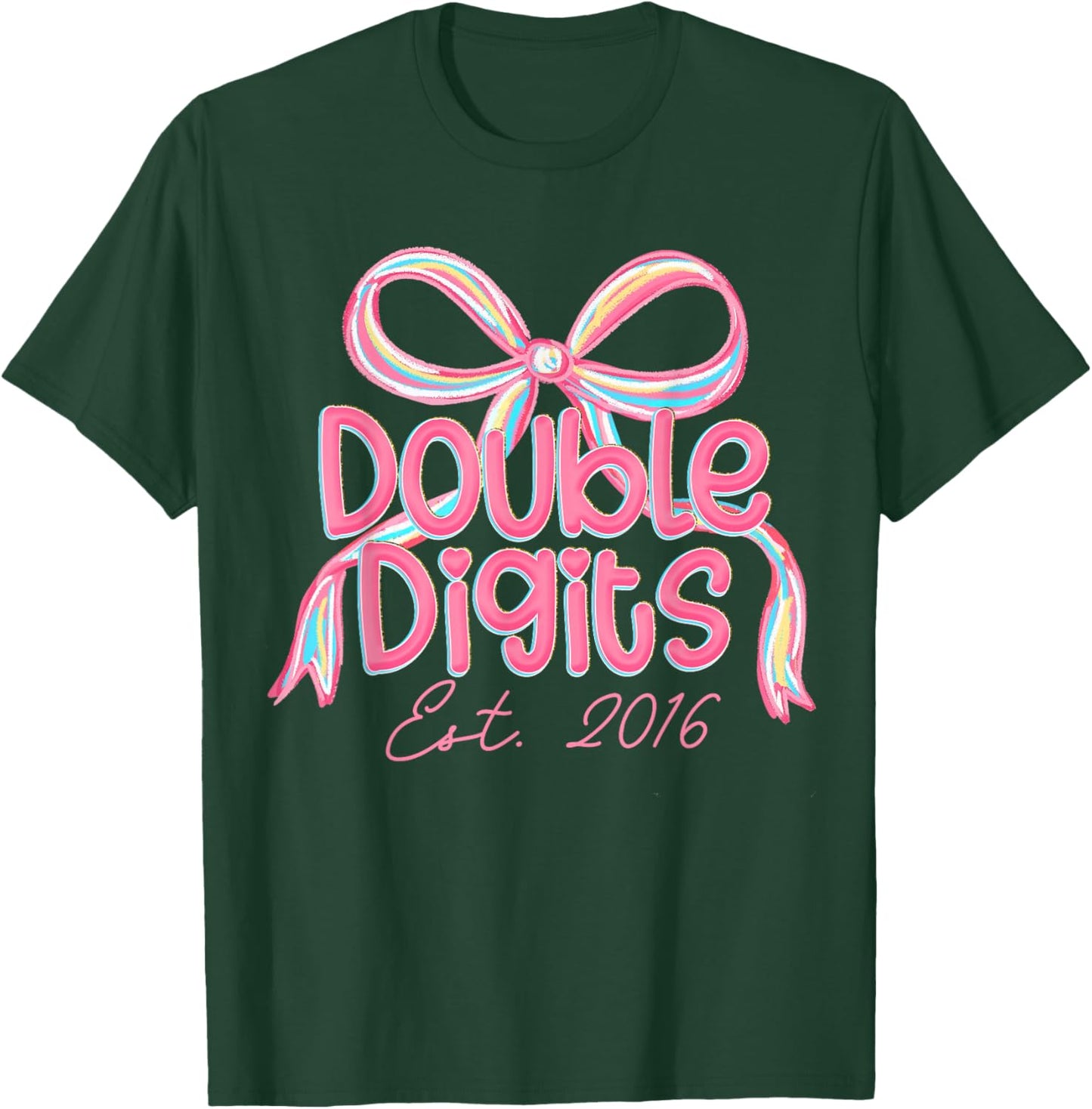 Coquette Pink Bow Ten Double Digits 10th Birthday Est 2016 T-Shirt - T-Shirt | Forest