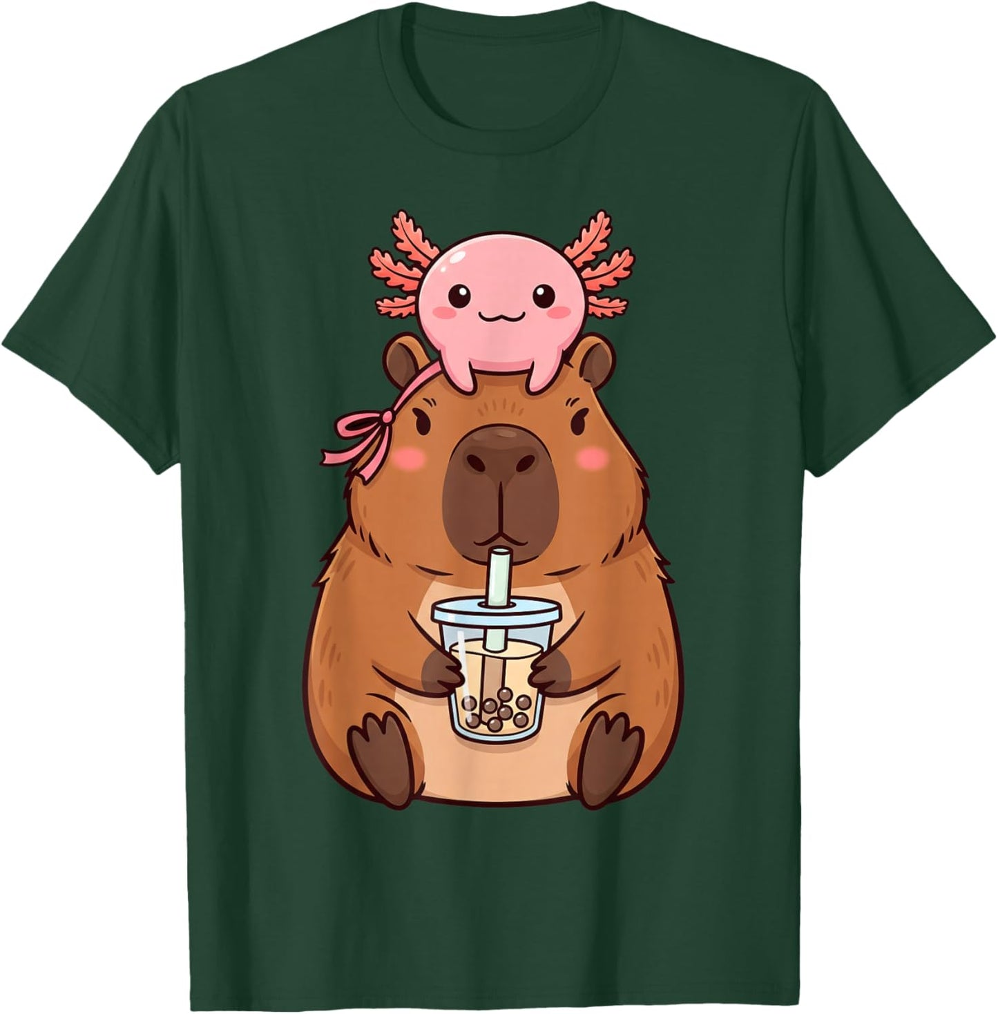 Cute Capybara Drinking Boba Tea Kawaii Axolotl Bubble Tea T-Shirt - T-Shirt | Forest