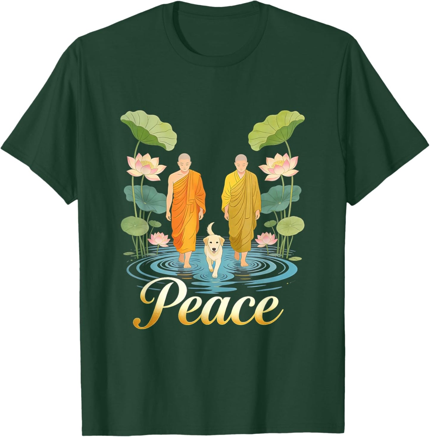 Peace Walking Monks Zen Art Walk for Aloka T-Shirt - T-Shirt | Forest