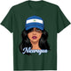 Nicaraguan Woman Girl Wearing Nicaragua Flag Baseball Cap T-Shirt - T-Shirt | Forest