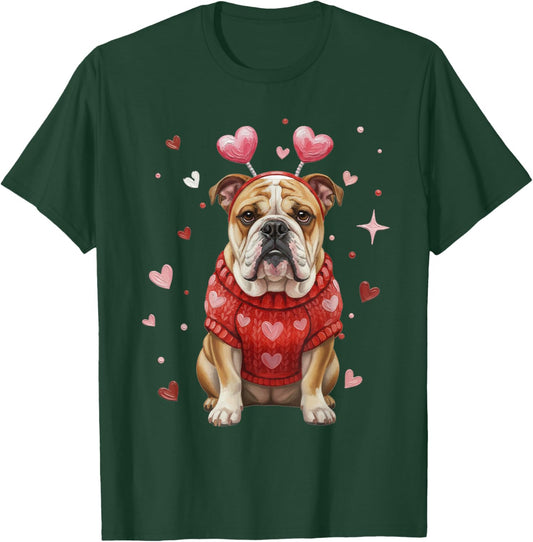 Cute Bulldog Valentine Heart Valentines Day T-Shirt - T-Shirt | Forest