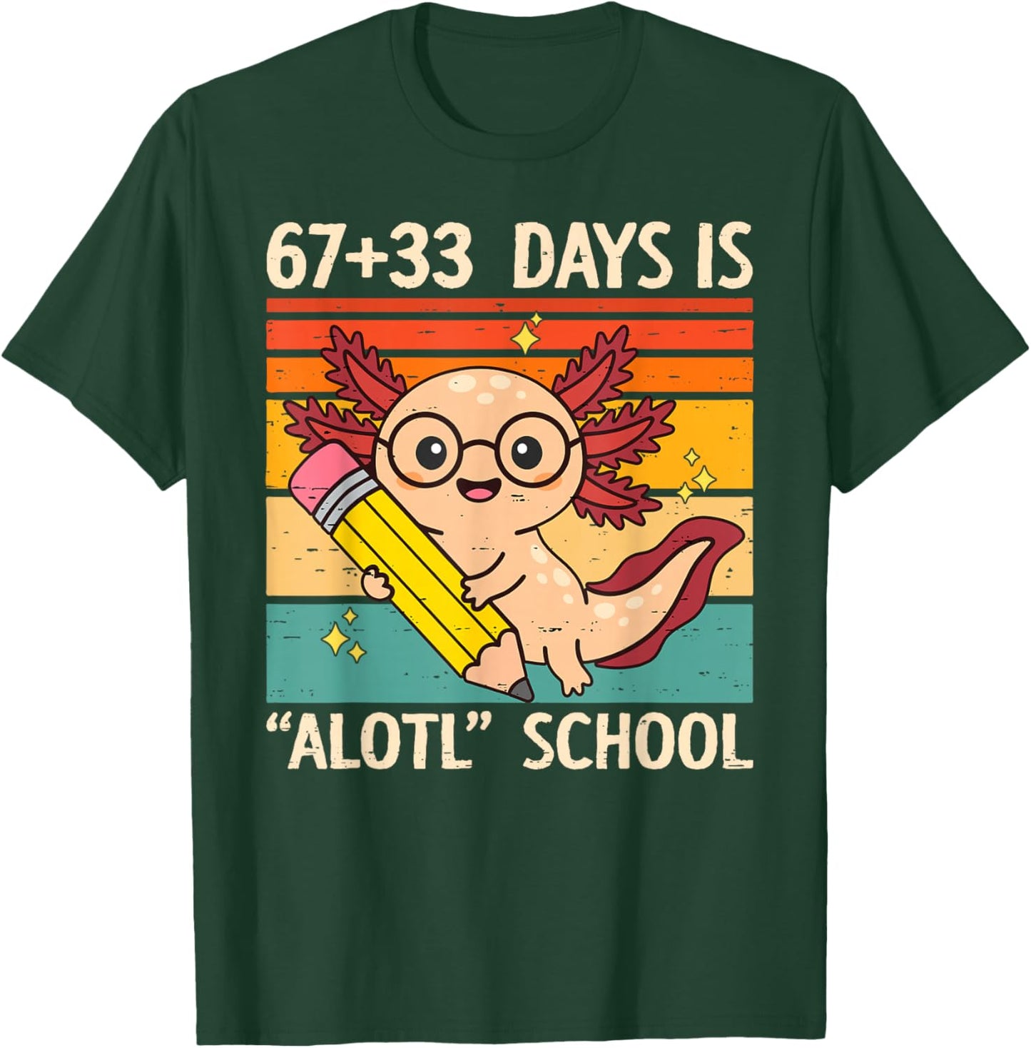 67+33 Days is Alotl School Axolotl 100 Days of School Kids T-Shirt - T-Shirt | Forest