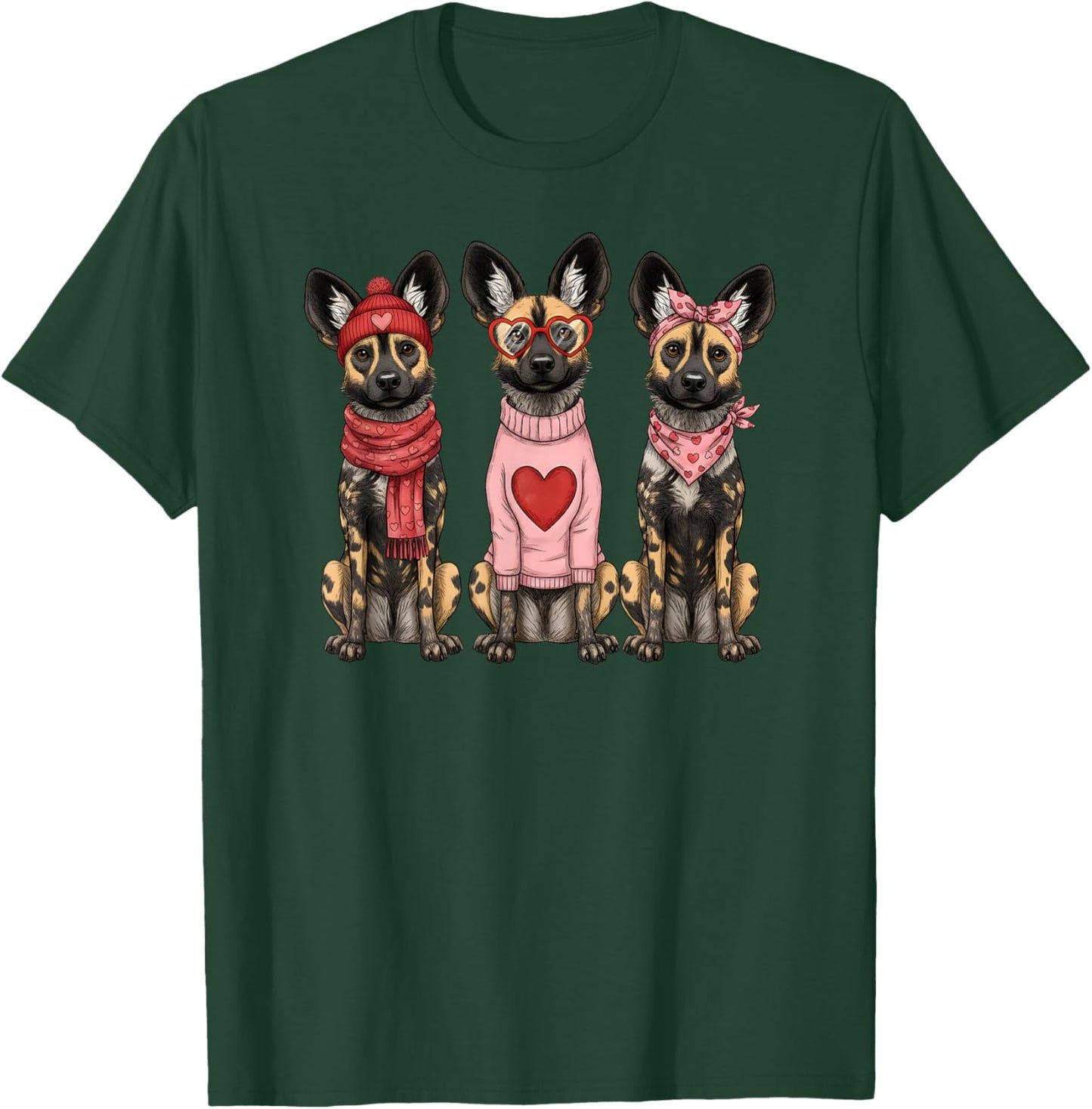 Retro African Wild Dog Cute Valentine T-Shirt - T-Shirt | Forest