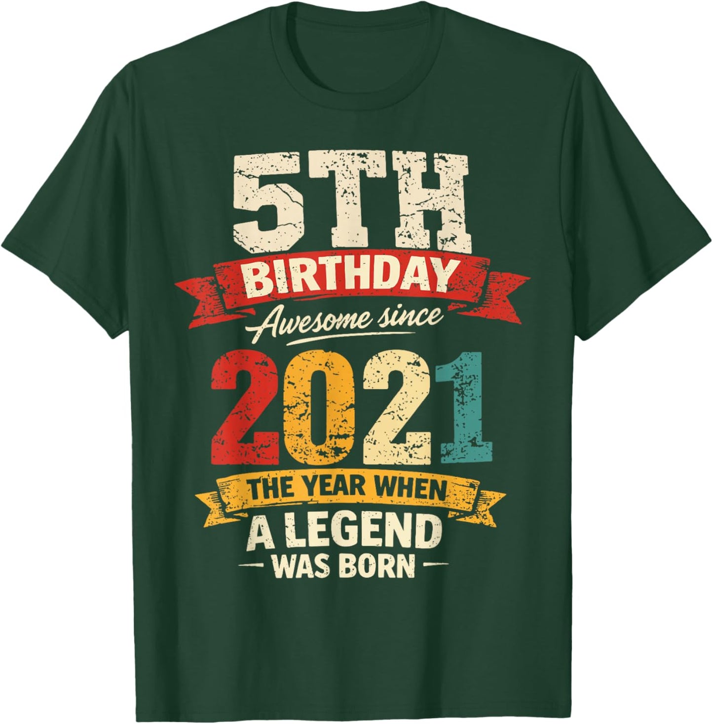 5 Year Old Vintage Awesome Since 2021 5th Birthday T-Shirt - T-Shirt | Forest