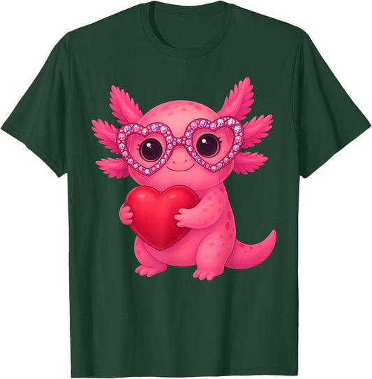 Valentine Cute Pink Axolotl Lovers Heart Girl Women Kid T-Shirt - T-Shirt | Forest