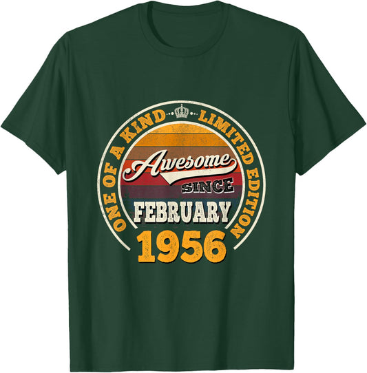 70th Birthday Gift Awesome Since February 1956 70 Years Old T-Shirt - T-Shirt | Forest