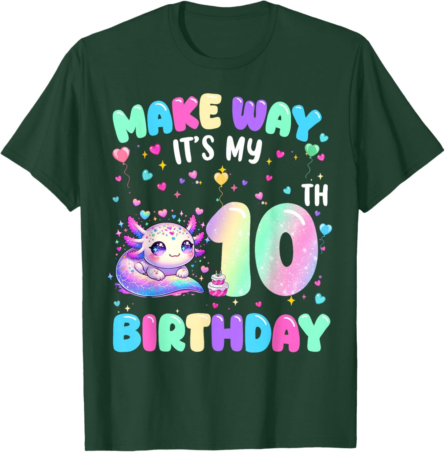 It's My 10th Birthday Girl Cute Axolotl 10 Year Old Kids T-Shirt - T-Shirt | Forest