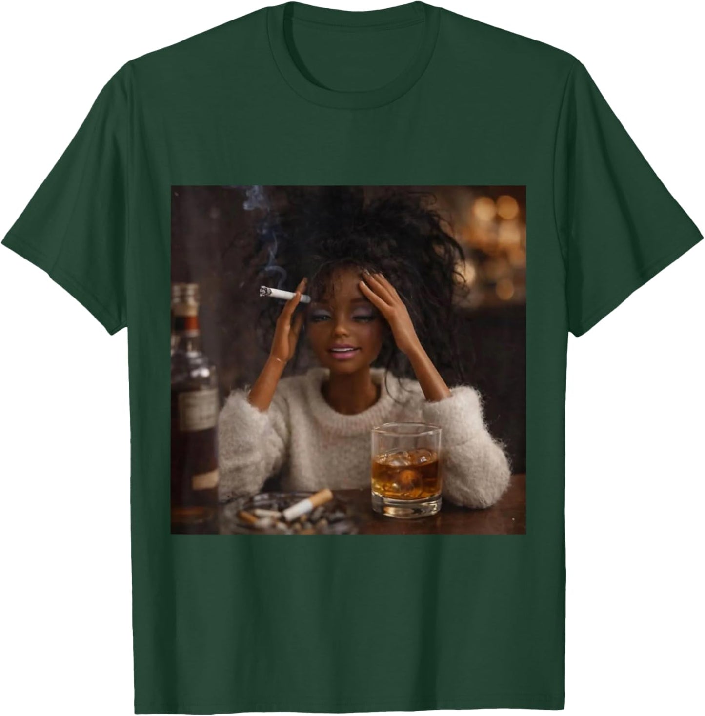 Funny Distressed Doll Face Meme Smoking Sarcastic Humor Gift T-Shirt - T-Shirt | Forest