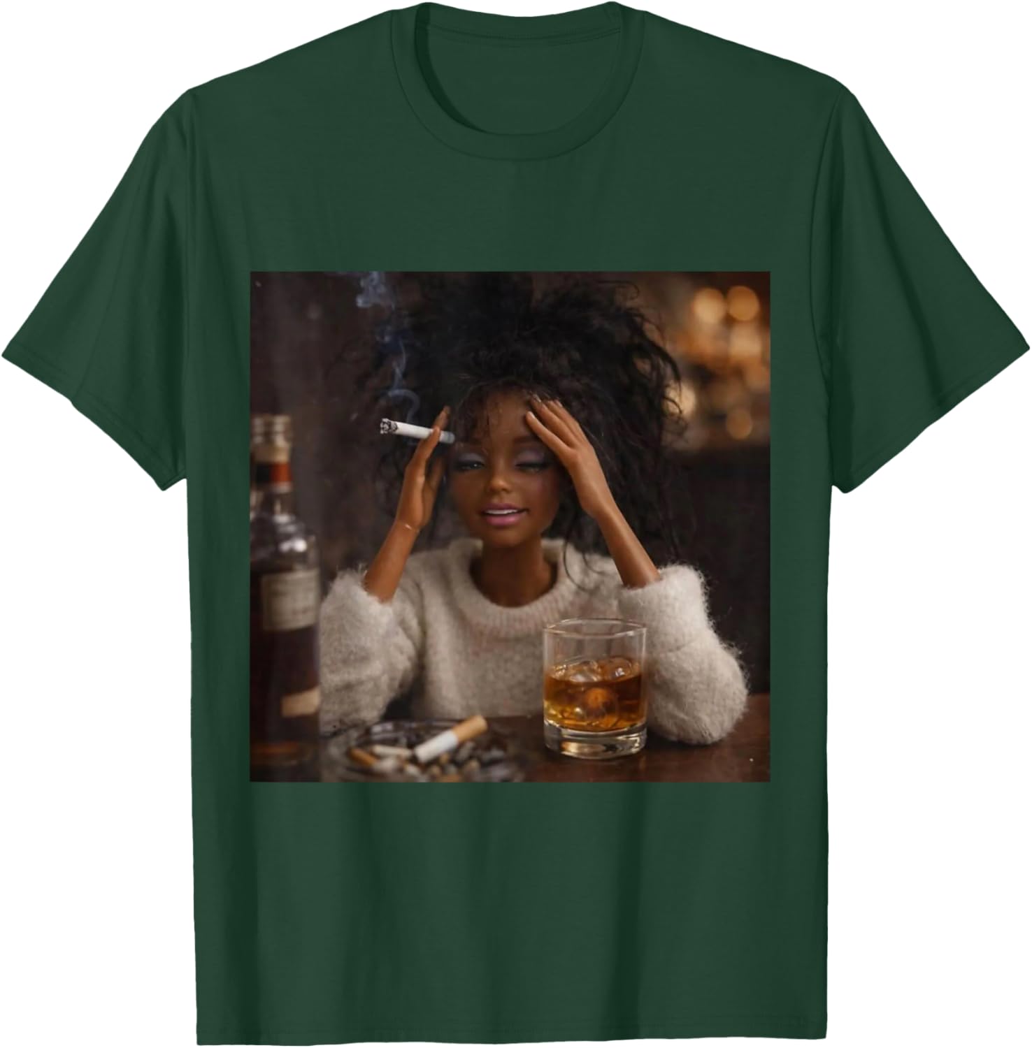 Funny Distressed Doll Face Meme Smoking Sarcastic Humor Gift T-Shirt - T-Shirt | Forest