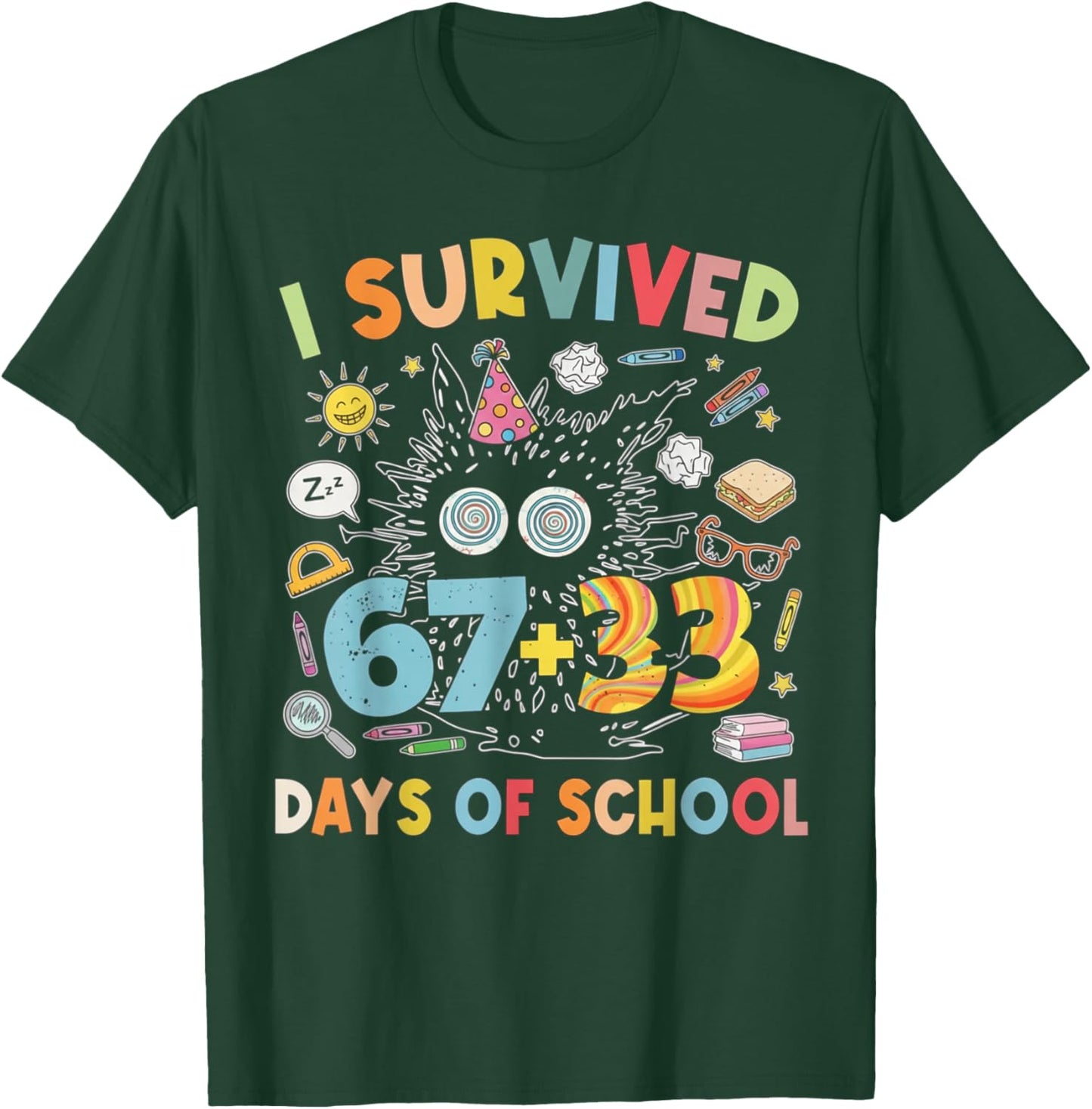100 Days of School I Survived 67 33 Days of School Cat Lover T-Shirt - T-Shirt | Forest