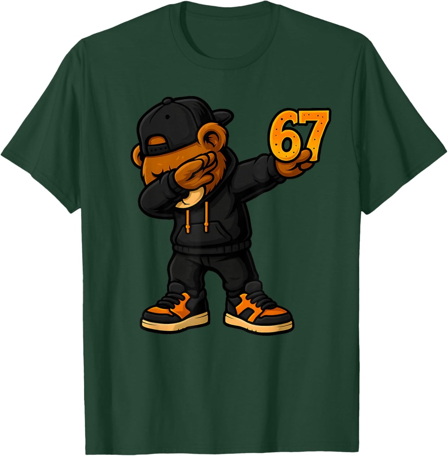 Dabbing Teddy Bear 67 Meme Funny Brainrot Hip Hop Kids Boys T-Shirt - T-Shirt | Forest