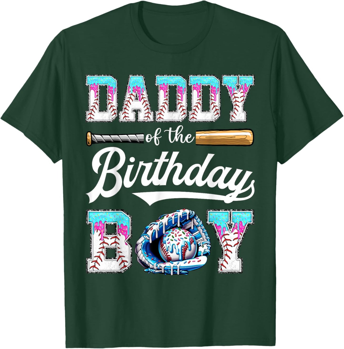 Daddy of The Birthday Boy Baseball Ice Cream Drip Matching T-Shirt - T-Shirt | Forest