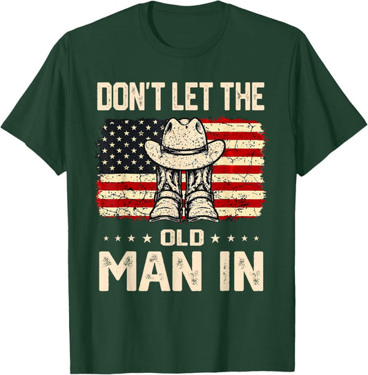 Retro Don't Let The Old Man in Cowboy US Flag Women T-Shirt - T-Shirt | Forest