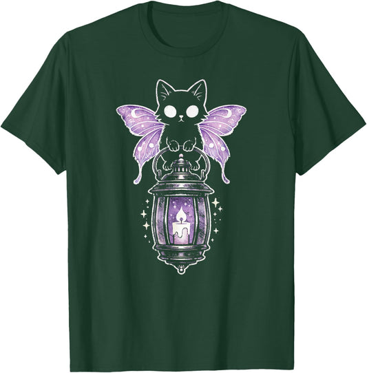 Cat Kitty Lunar Moth Purple Kawaii Alt Pastel Goth Aesthetic T-Shirt - T-Shirt | Forest