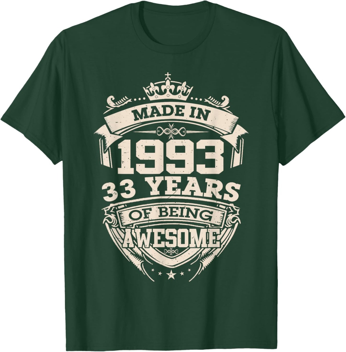 Made in 1993 33rd Years of Being Awesome Birthday Vintage T-Shirt - T-Shirt | Forest