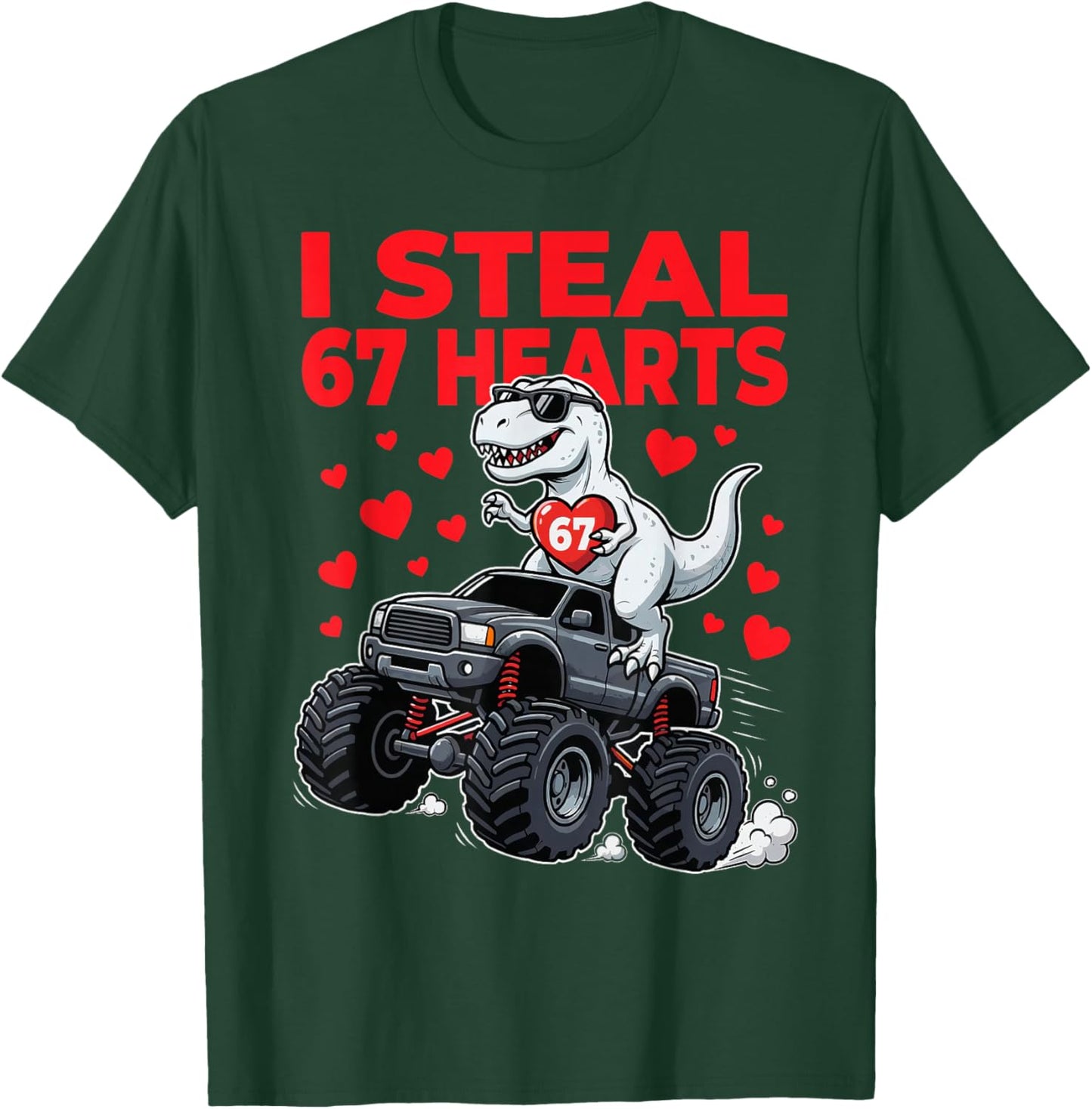 I Steal 67 Hearts Valentine’s Day Six Seven 6 7 T-Rex Boys T-Shirt - T-Shirt | Forest