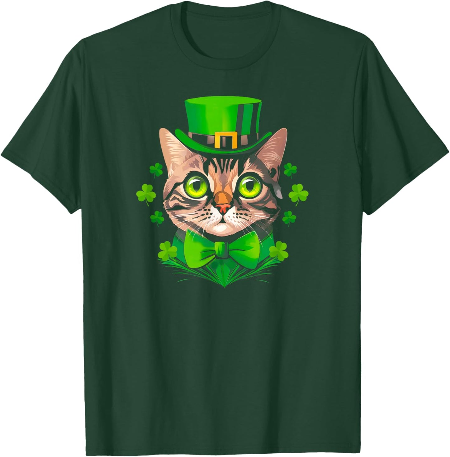 St Patricks Day Shamrock Cat Saint Pattys Women Girls Kids T-Shirt - T-Shirt | Forest