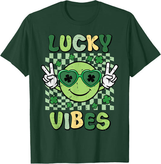 St Patricks Day Smile Lucky Vibes Saint Paddys Women Men Kid T-Shirt - T-Shirt | Forest