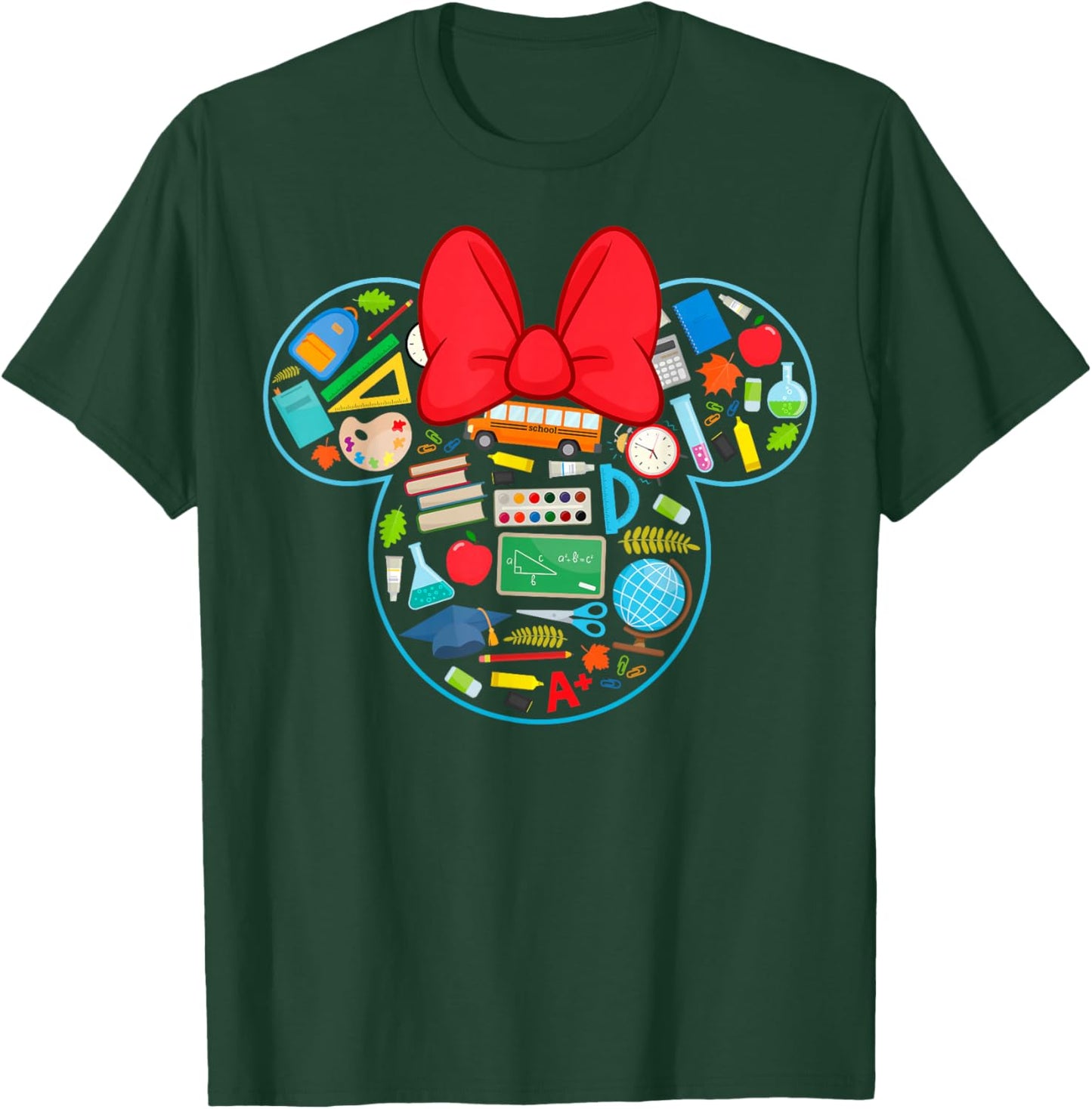 Disney Minnie Mouse Silhouette Filled with School Icons T-Shirt - T-Shirt | Forest