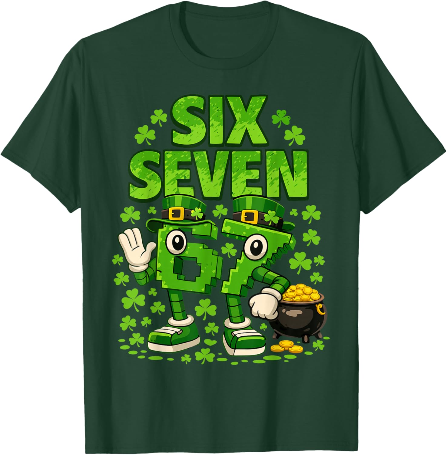 Kids Meme 67 Six Seven Shamrock 6 7 St Patrick Day T-Shirt - T-Shirt | Forest