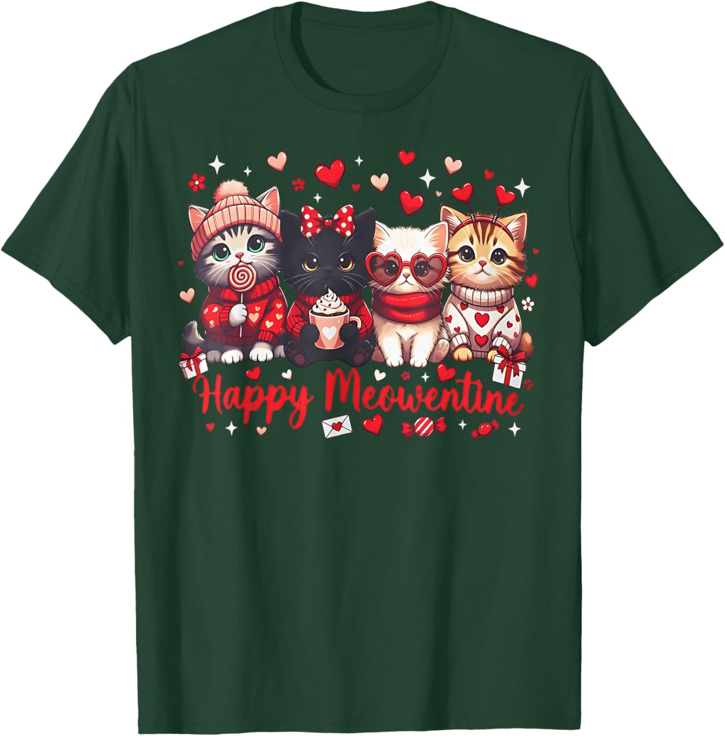 Happy Meowentines Cute Valentine Cat Lovers Girls Women Kid T-Shirt - T-Shirt | Forest