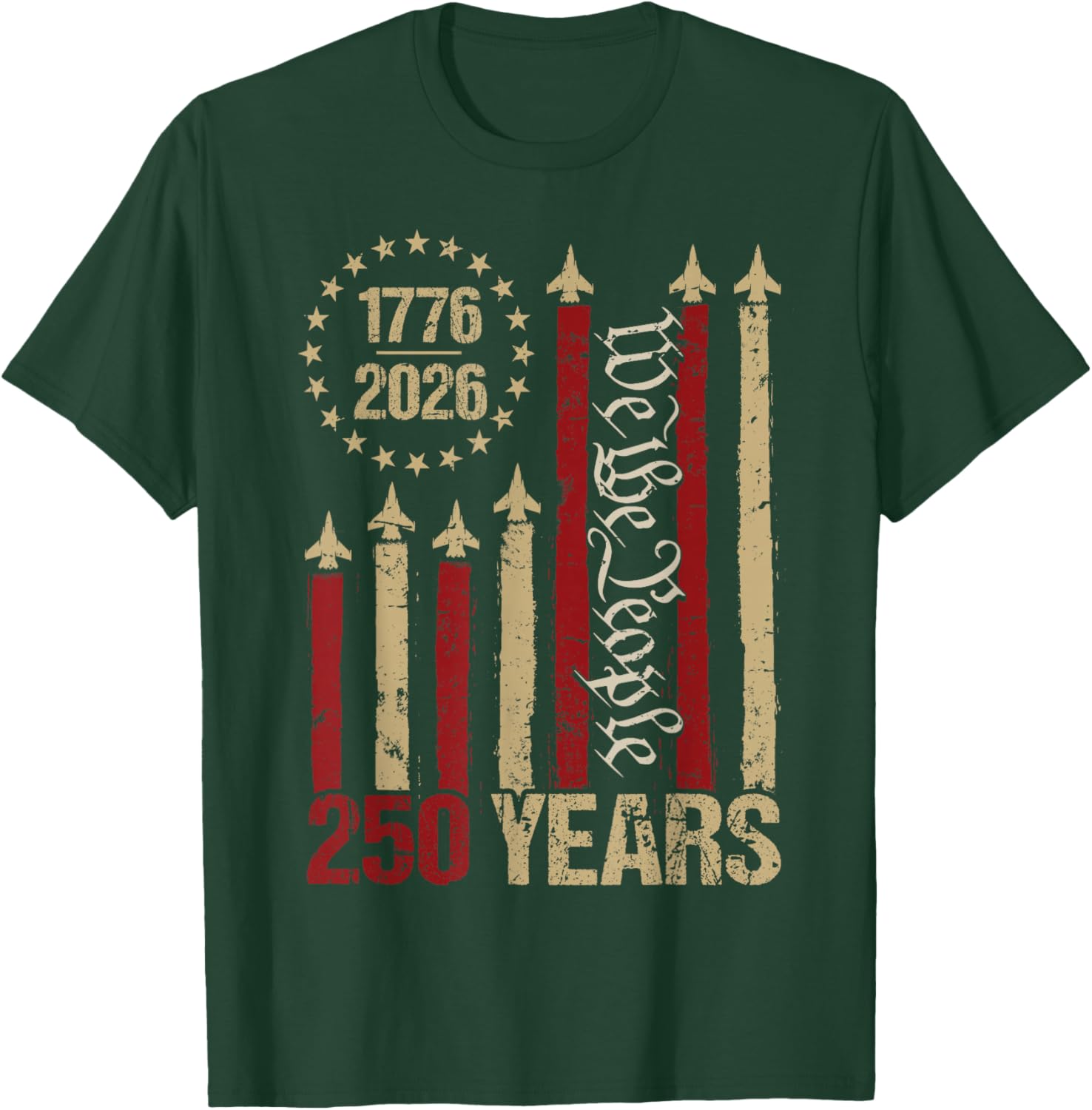 250 Years 1776 2026 250th Vintage 4th July American Flag T-Shirt - T-Shirt | Forest