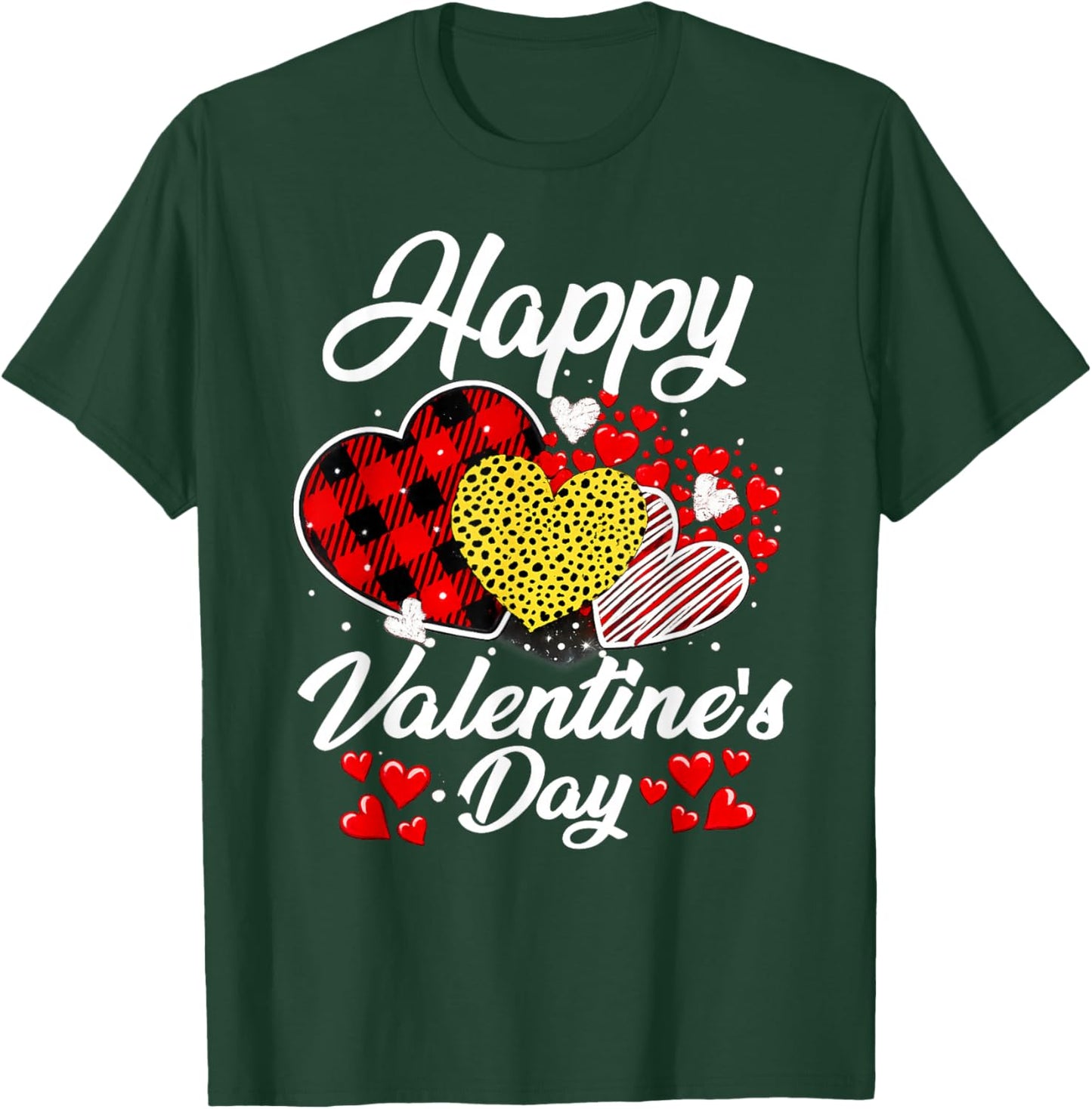 Happy Valentine's Day Hearts with Leopard Plaid Valentine T-Shirt - T-Shirt | Forest